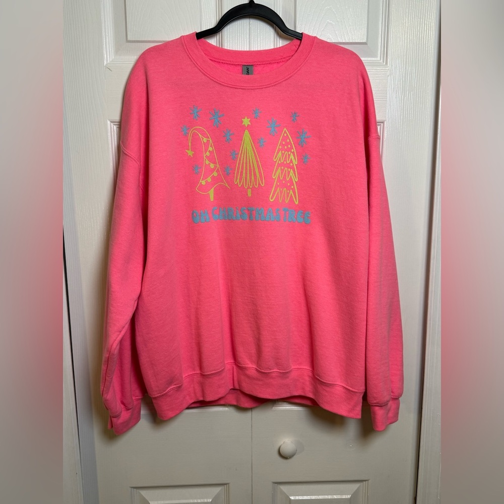 Gildan Pink Holiday Sweater with Tree Design